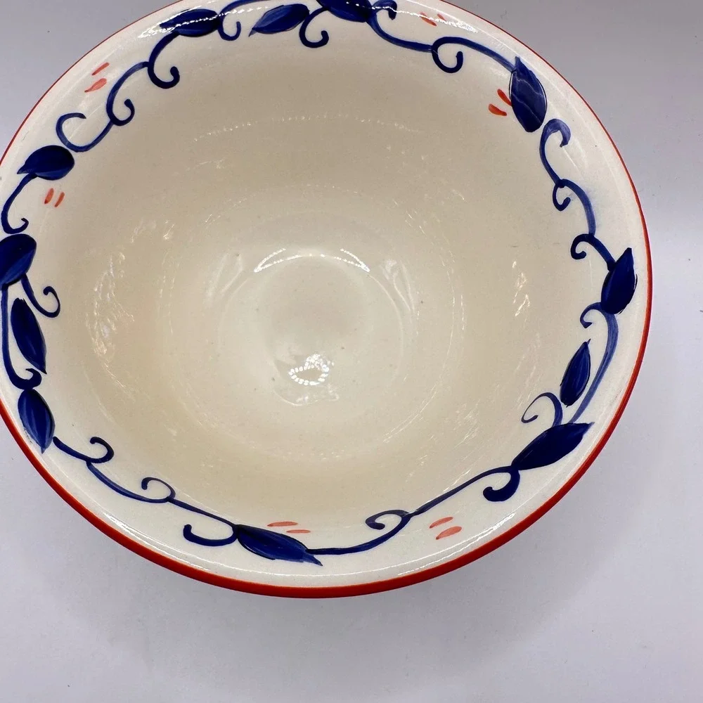 Pier 1 Alegre Hand Painted Earthenware Floral Cereal Bowl Red Blue Yellow‎ 5.5in